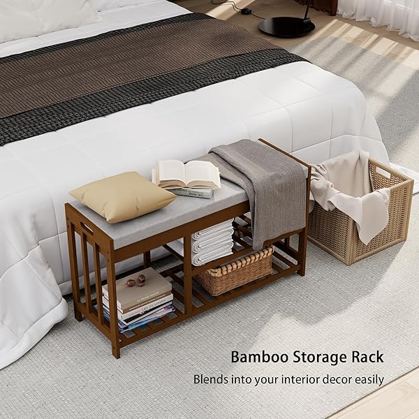 APRTAT 3-TIER BAMBOO SHOE RACK BENCH, SHOE STORAGE ORGANIZER BENCH, ENTRYWAY BENCHS, SHOES RACK FOR FRONT DOOR ENTRANCE, ENTRYWAY BATHROOM BEDROOM