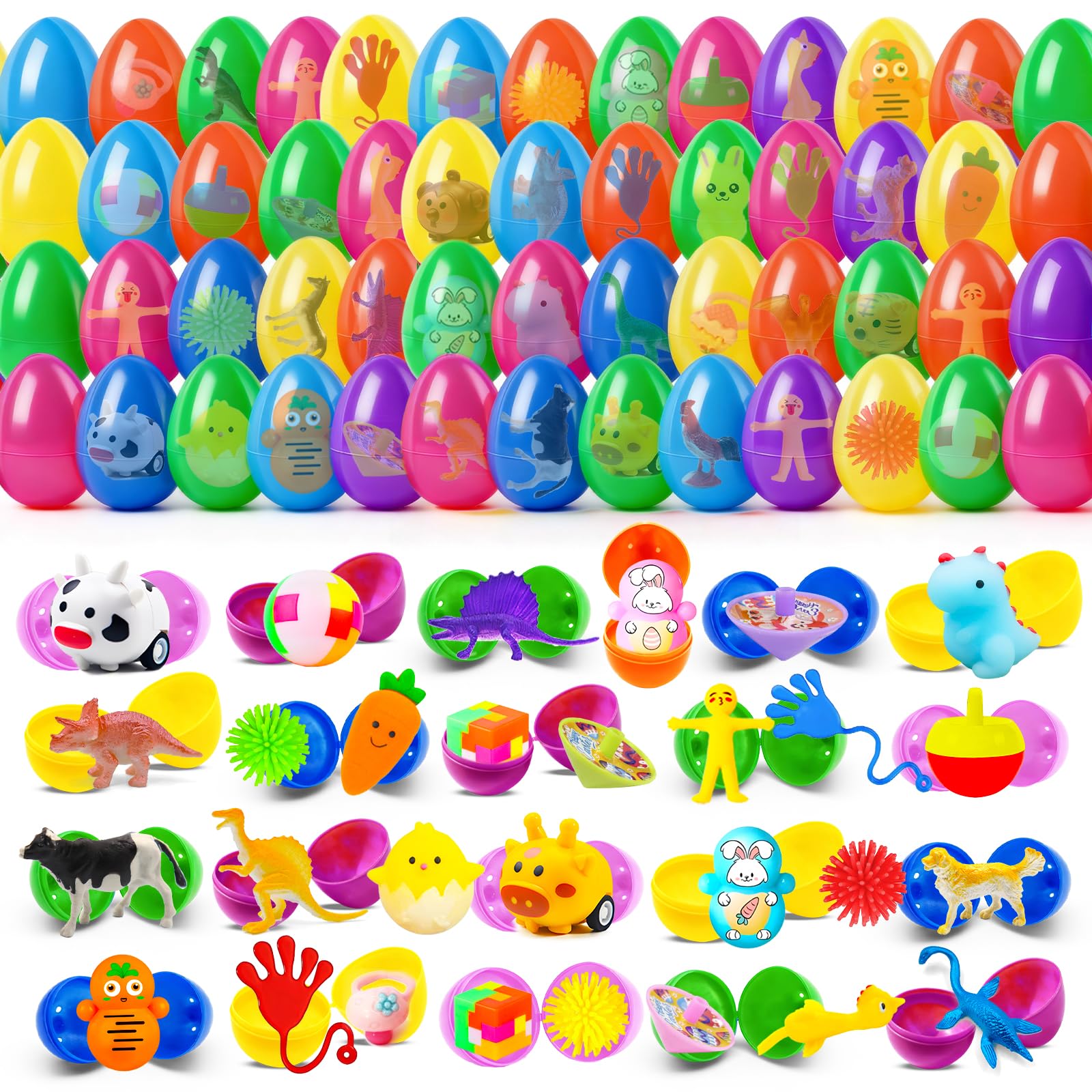 Beanumerous Easter Eggs Filled 160 Pcs for Egg Hunt, 80 Prefilled Easter Eggs Stuffed with 80 Small Toys, Kids Party Favors Basket Stuffers