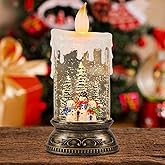 GenSwin Christmas Snow Globe Candle, Swirling Glittering Candle with Timer Music and 3 Snowman Scene, Winter Snow Shaped Lantern, USB/Battery Operated Candles for Christmas Indoor Decoration(8 Songs)