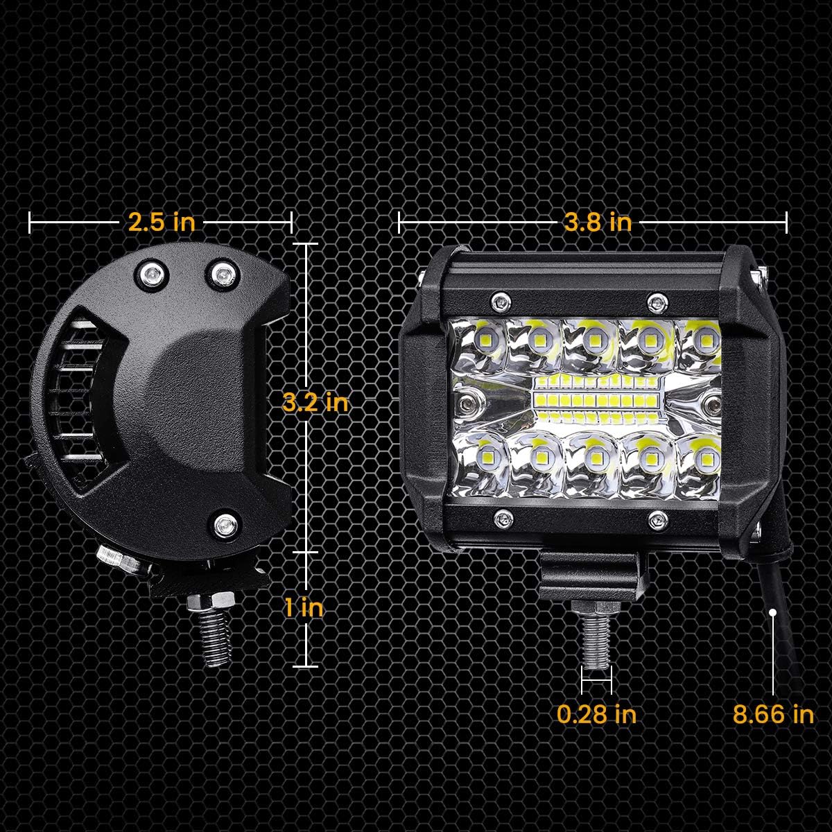 AMBOTHER LED Pods Light Bar 4-Inch 120-watt 12800-lumen Driving Fog Off Road Lights Triple Row Waterproof Spot Flood Combo Beam LED Cubes Lights for Pickup Truck Jeep ATV UTV SUV Boat, 2 Pack: Automotive