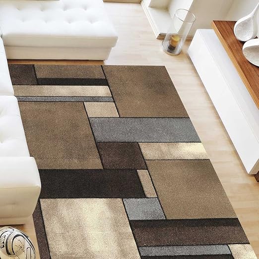 Un Amour De Tapis Tapis Moderne 1027 Tapis Salon Brillance Geometrique Marron Gris Marron Foncé Beige 160 X 230 Cm