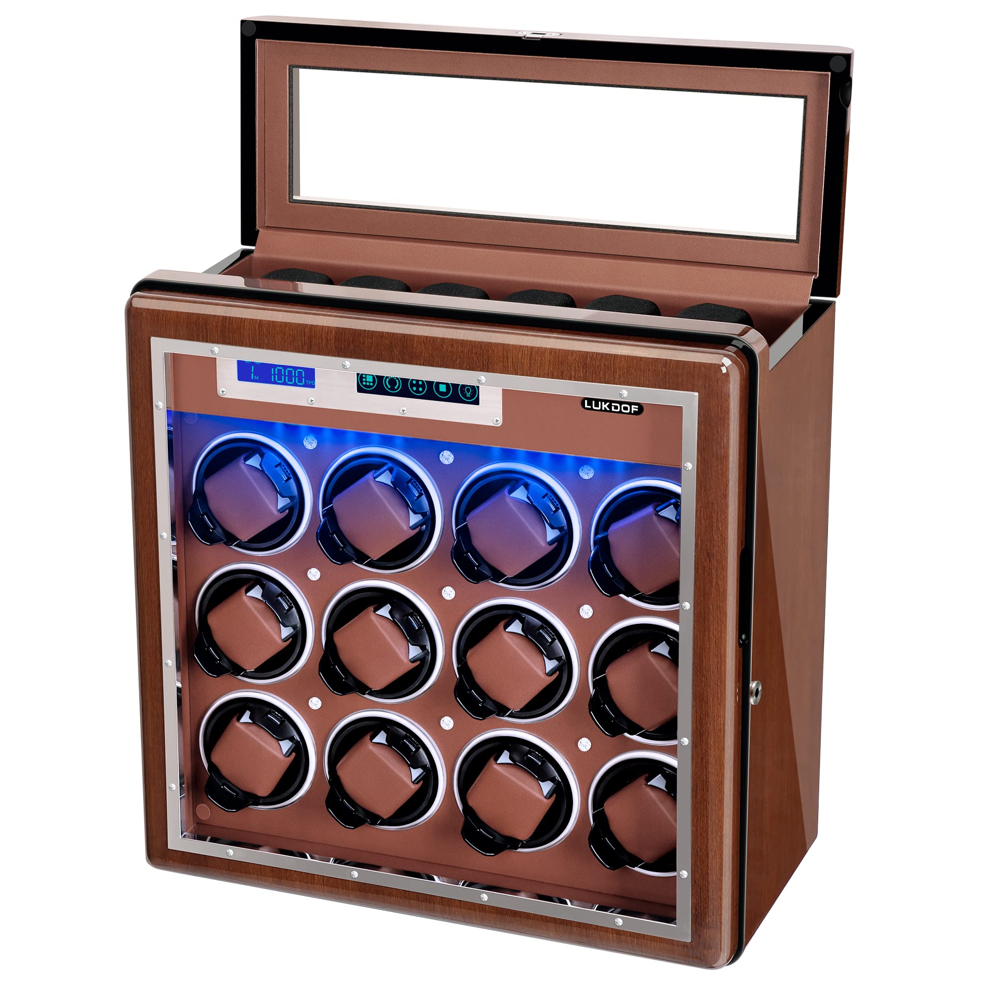 LUKDOF Automatic Watch Winder, Luxury Walnut Watch Winder for Rolex with Quiet Motor and Adjustable Upgraded Watch Pillows Battery Powered or AC Adapter Watch Winder Box for Men and Women