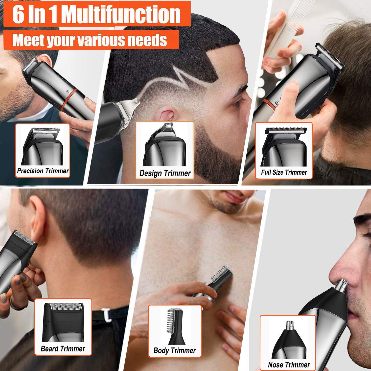 Amazon Com Suttik Beard Trimmers For Men 6 In 1 Hair Grooming Kit Cordless Hair Cutting Clippers Waterproof Rechargeable Mustache Trimmer Body Groomer For Nose Ear Facial Hair Precision With Lcd Display Beauty