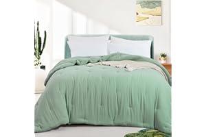 HOMBYS Soft Muslin Comforter Lightweight Oversized King Comforter 120x120, 100% Cotton Breathable Gauze Sage Green Bedding Comforter Duvet Insert, Reversible Summer Down Alternative Comforter