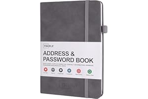 YHCFLY Address Book with Alphabetical Tabs, PU Leather Password Keeper and Telephone Book Address Organizer Record Contacts, Anniversaries, Birthdays - 5.3"x7.7" Grey