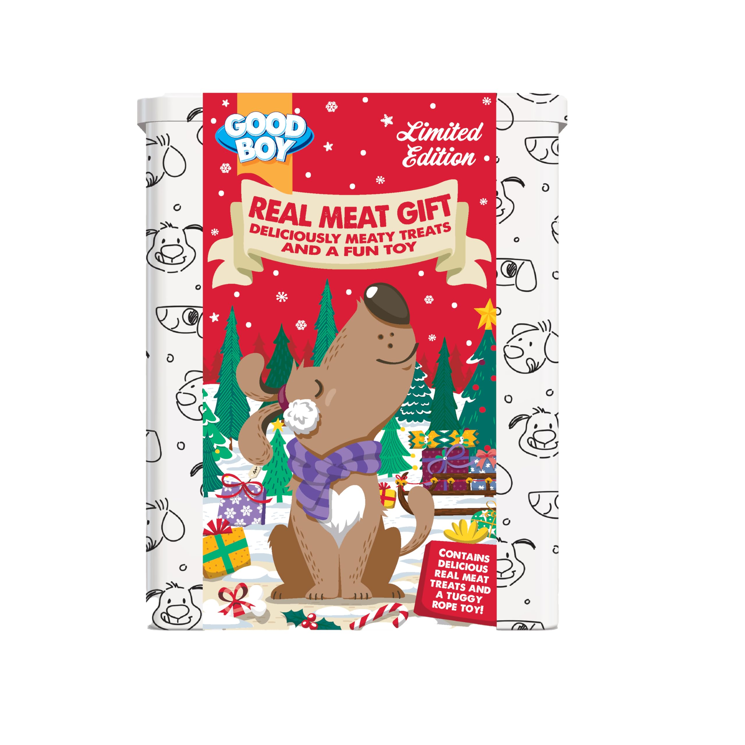 Good Boy Christmas Treats Tin With 4 Treats & Toy