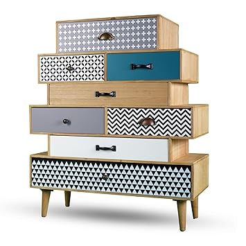 Stylish Retro 94x84 Cm Wooden Chest Of 8 Drawers Sideboard With