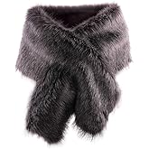 KAMA BRIDAL Women Long Faux Fur Shawl Bridal Stole Cover Up Winter Soft Bolero Scarf