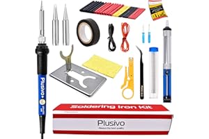 Plusivo Soldering Iron Kit, 60W Adjustable Temperature 15-in-1, Solder Wire, 2 pcs Tips, Fast Heating for Desoldering Electronics Repair Hobby DIY