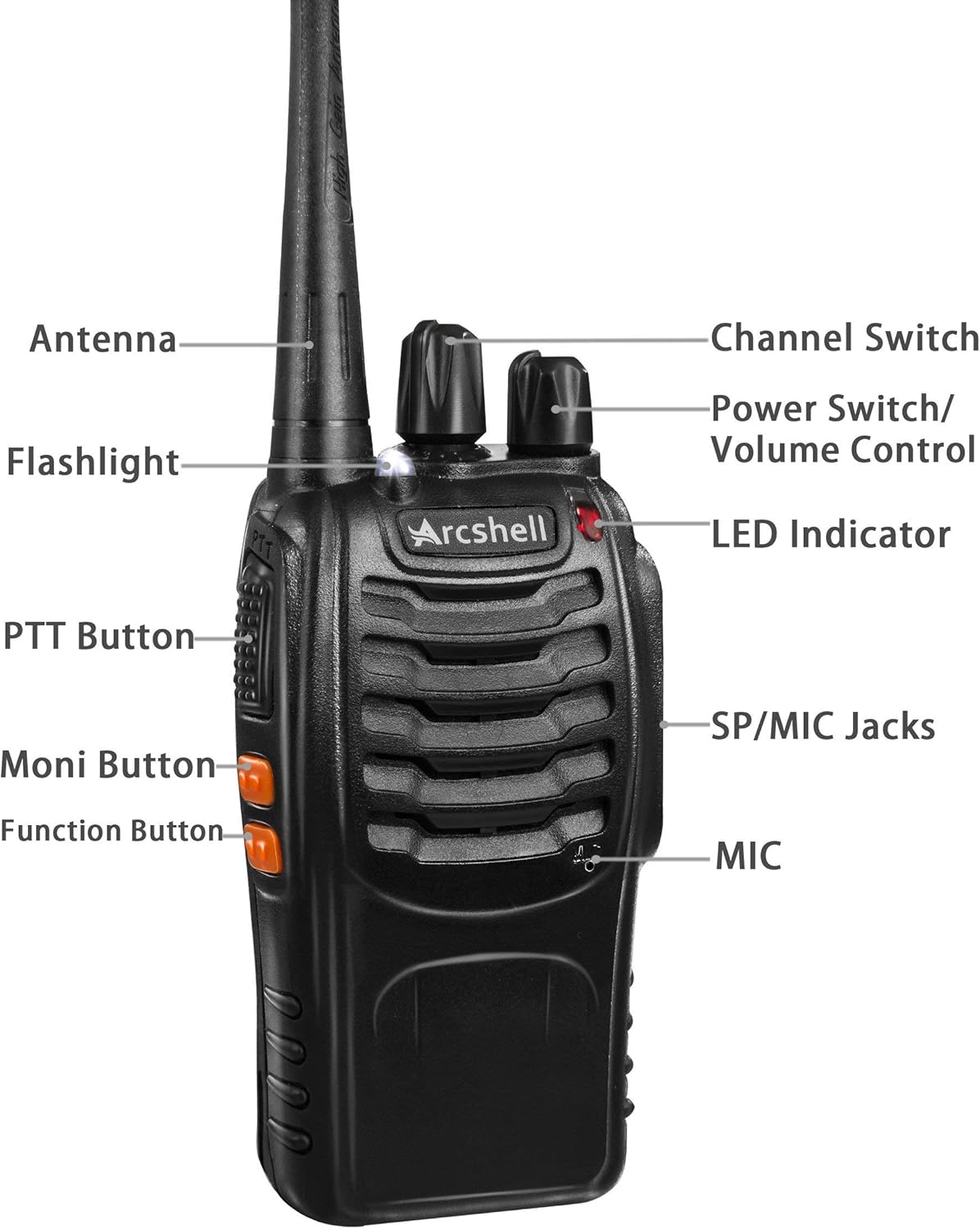 Arcshell Rechargeable Long Range Two-Way Radios with Earpiece 2 Pack UHF 400-470Mhz Walkie Talkies Li-ion Battery and Charger Included: GPS & Navigation