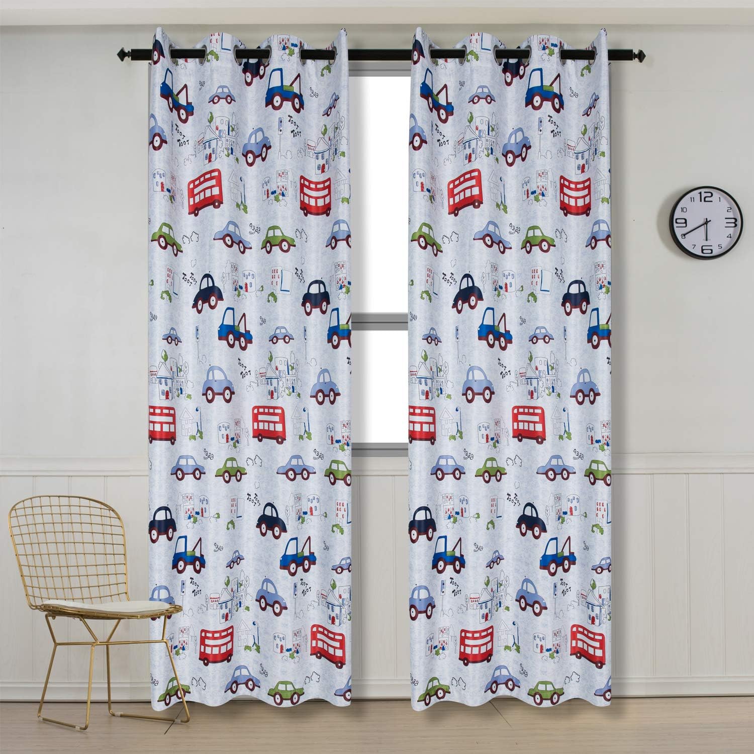 JarlHome Printed Car Children Curtains Blackout Grommet 52" x 84" Curtains for Bedroom 2 Panels, Beige JR061202