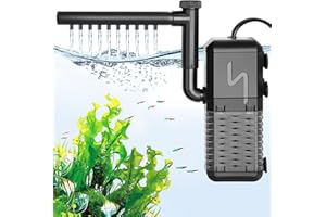 AQQA Aquarium Filter, Submersible Power Fish Tank Filter with Rainwater Aerator System Adjustable Water Flow Design, Ultra Silent Biochemical Sponge Filtration Up to Fish Tank 50 Gallon (6W-158GPH)