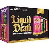 Liquid Death Soda-Flavored Sparkling Water - Modern Variety, Less Sugar*, Huge Flavor, No Caffeine, No Artificial Sweeteners, 4 Flavors: Lime, Orange, Strawberry, Pi&ntilde;a Killada 12 Fl Oz (Pack of 12)