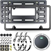 NJNYLLC Front License Plate Bracket Holder Mounting Kit- Black Aluminum Frame & Plastic Bumper Car Tag Adapter with Copper Thread, with Screws Caps and Stainless Steel Zip Ties