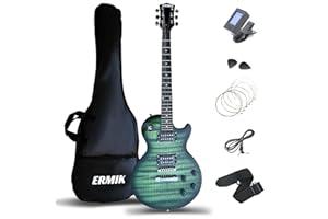 ERMIK LP style Electric Guitar Kit & Accessories Solid Body Beginner Kit 39 Inch Full Size Guitarra Electrica with Strings, Bag, Strap, Cable, Tuner, Picks for Beginner - Green