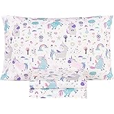 Scientific Sleep Cute Unicorn Flower Rainbow 100% Cotton Cozy Twin Bed Sheet Set, Flat Sheet &amp; Fitted Sheet &amp; Pillowcase Natural Bedding Set (Unicorn, Twin)