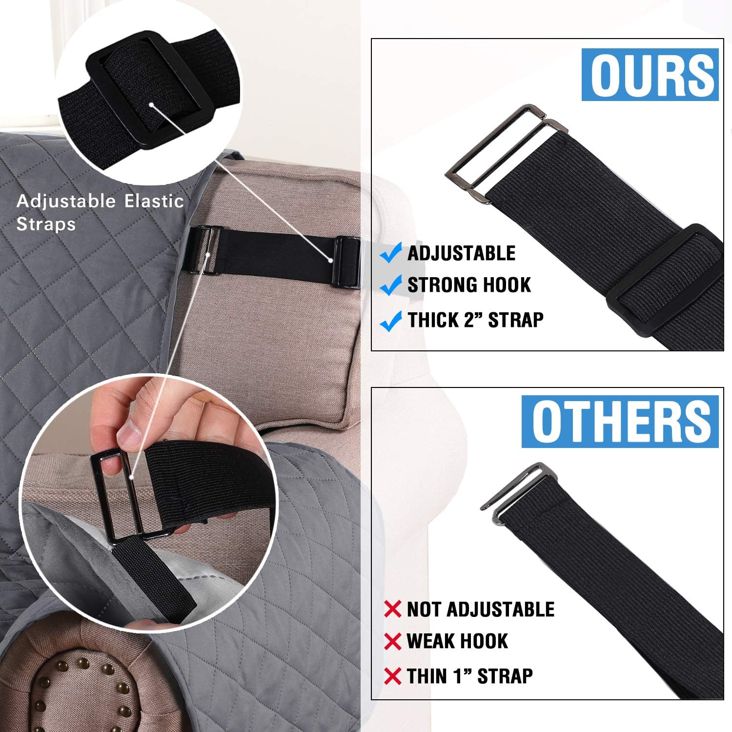 Reversible Sofa Slipcover Quilted Furniture Protector with 2" Elastic Strap Water Resistant Sofa Covers Seat Width Up to 66" Slipcover Protect from Dogs (Sofa, Grey/Beige): Kitchen & Dining