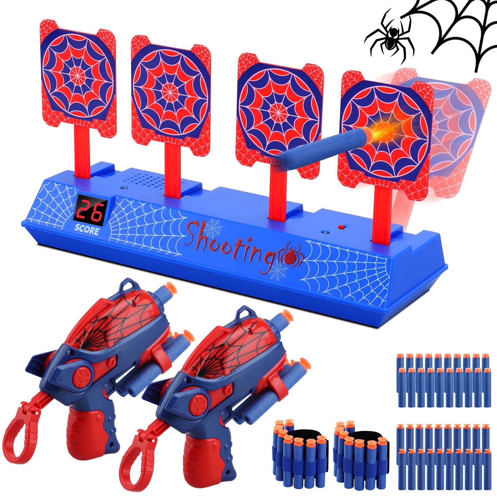 Aooess Toys for 3-8 Year Old Boys: Spider Digital Shooting Target for 2 Blaster Guns Shooter Target Gifts for Age 3 4 5 6 7 8 Years Old Kids Birthday Presents Shooting Games Pistols with Foam Darts — image 1