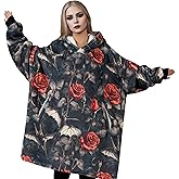 Huglanket Goth Gifts for Women, Wearable Flannel Blanket Hoodie, Gothic Blanket for Girls on Birthday, Halloween, Christmas, Soft Warm Cozy with Two Large Pocket, Rose