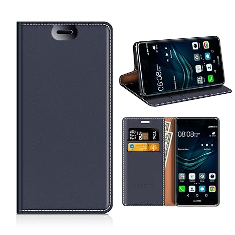 MOBESV Huawei P9 Hülle Leder, Huawei P9 Tasche Lederhülle/Wallet Case/Ledertasche Handyhülle/Schutzhülle mit Kartenfach für H