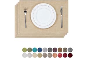K KEVIN TEXTILE Kevin Textile Burlap Linen Placemats Set of 4 Heat Resistant Dining Table Place Mats Washable Kitchen Table Mats, 13 x19 inches, Cream Beige