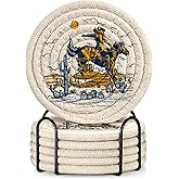 Kokaaee Cup Coasters for Drinks Absorbent - for Coffee Wooden Table Office Cute Farmhouse Outdoor Rustic Desk Unique Woven Boys Women Kids Soft Cloth Braided Fabric Funny Coaster Set of 6 with Holder