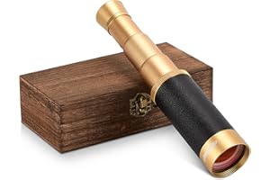 Aomekie Pirate Monocular Telescope 25x50 Handheld Telescope Adjustable ED Captain's Binoculars for Adults with Bag and Wooden Case