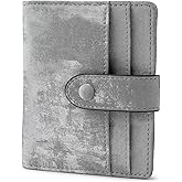 Bveyzi Slim Credit Card Holder Wallet for Women, RFID Blocking Lightweight Bifold with Zipper Pocket(Grey)
