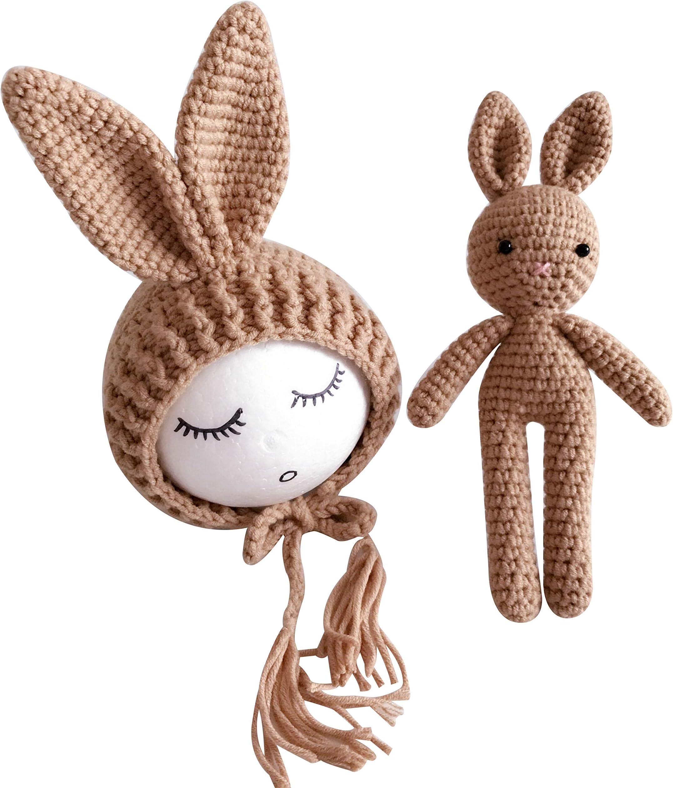 Jastore Infant Newborn Photography Prop Photo Crochet Boys Girls Knit Toy Bear Hats (Rabbit-Khaki)