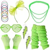 80s Costume Accessories Set for Women, 7 PCS Neon Party Outfit with Glasses, Gloves, Earrings, Necklace, Headband, Bangles