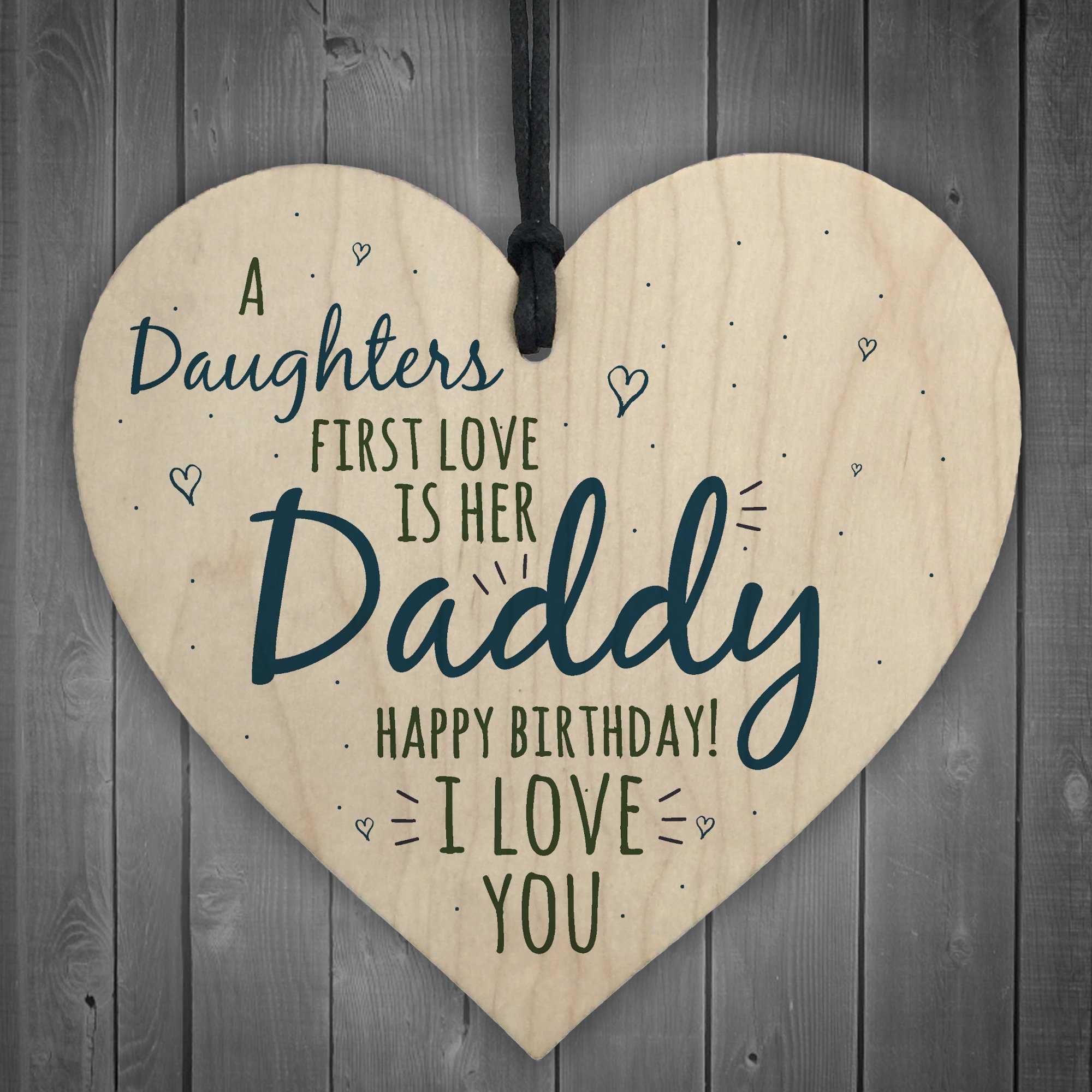 Red Ocean First Love Daddy Dad Wooden Heart Happy Birthday Card Gift Son Daughter Baby Thank You