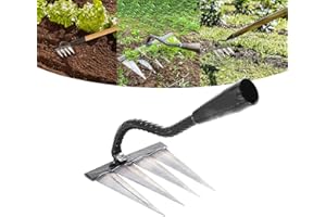 GOFEVDRT Garden Rake, Gardening Tools Heavy Duty Rake with 4 Metal Tines,Sharp Durable Garden Weeding Tools, All Steel Hardened Hoe Garden Hand Rake Tools for Backyard Lawn Loosening Planting Weeding (4 Tines)