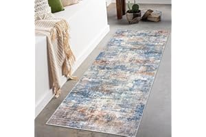 IOHOUZE Abstract Runner Rug 2x5 Ft Washable Runners for Hallways, Non Slip Kitchen Runner Printed Faux Wool Entryway Runner Indoor, Modern Abstract Floor Carpet for Hall Bedroom, Blue Rust