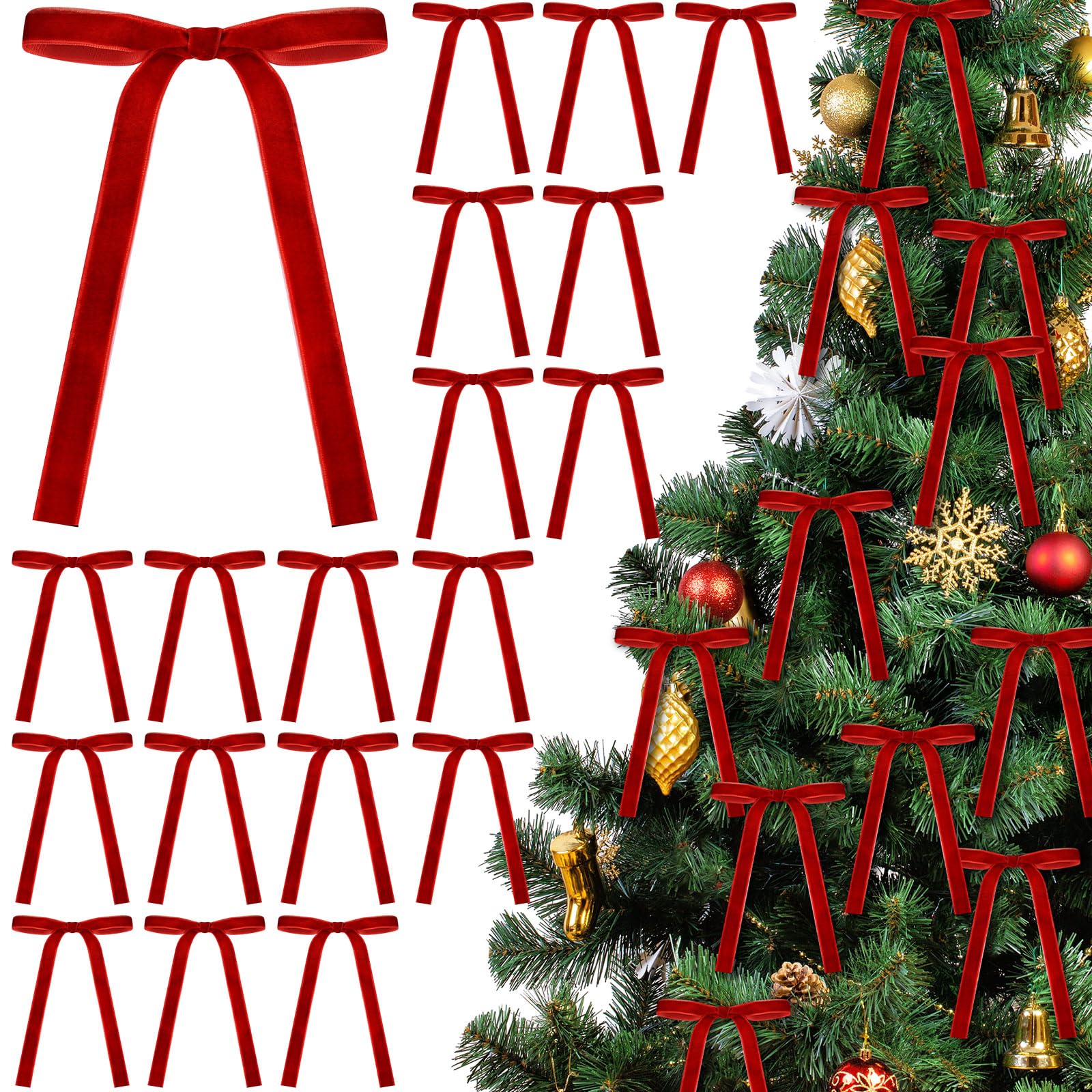 Photo 1 of *USED*
Glitinsel 24 Pcs Velvet Bows Christmas Tree Ornaments Vintage Velvet Ribbon Bows for Tree Garland Wreath Indoor Xmas Decorations(5 x 7 Inch, Width of 5/8",Red)