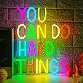 You Can Do Hard Things Neon Sign for Gym Wall Decor Dimmable LED Neon Light Kids Wall Art Positive Gift USB Neon Signs for Study Bedroom Birthday Party Classroom Backdrop for Friends