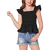 BesserBay Girls Summer Ruffle Cap Sleeve Square Neck Tank Top Peplum Hem Smocked Cute Babydoll Blouse 5-14 Years
