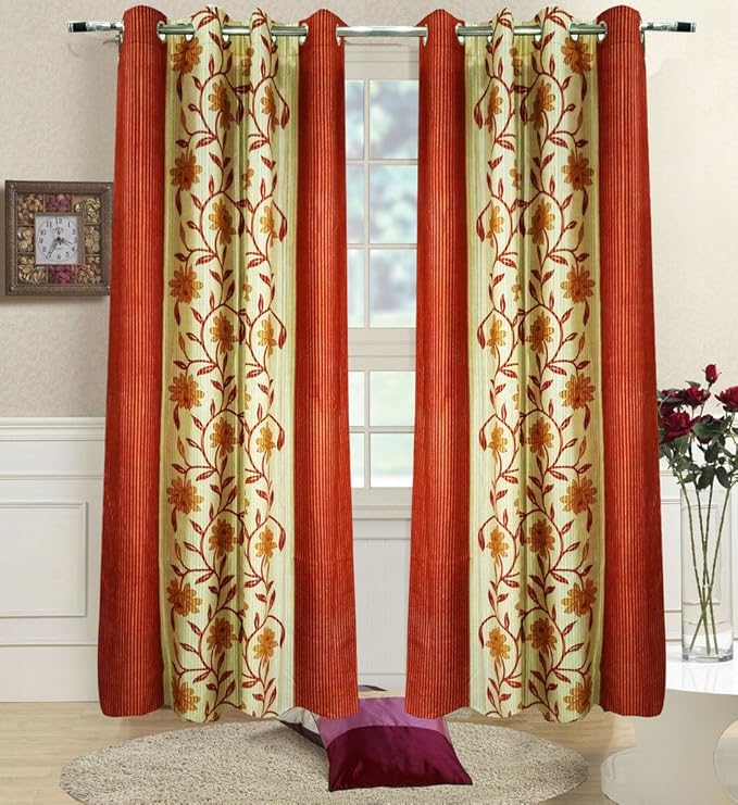 Buy Homefab India Set of 4 Elegant Floral Rust Door Curtains (7X4ft