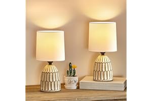 EJIAXIN Table Lamps Set of 2-13.5" Small Boho Lamp - Bedside Lamps - Farmhouse Rustic Ceramic Table Lamp for Bedroom, Living Room, Nightstand, Office, Side Desk Lamp, End Table Lamp