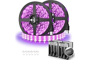 THECHAM 16.4ft Black Lights Strip Battery Operated, USB Blacklight Strip for Glow Party, 385-400nm Black Lights for Bedroom Indoor Halloween Birthday Decor Uranium Glass Tapestry Poster