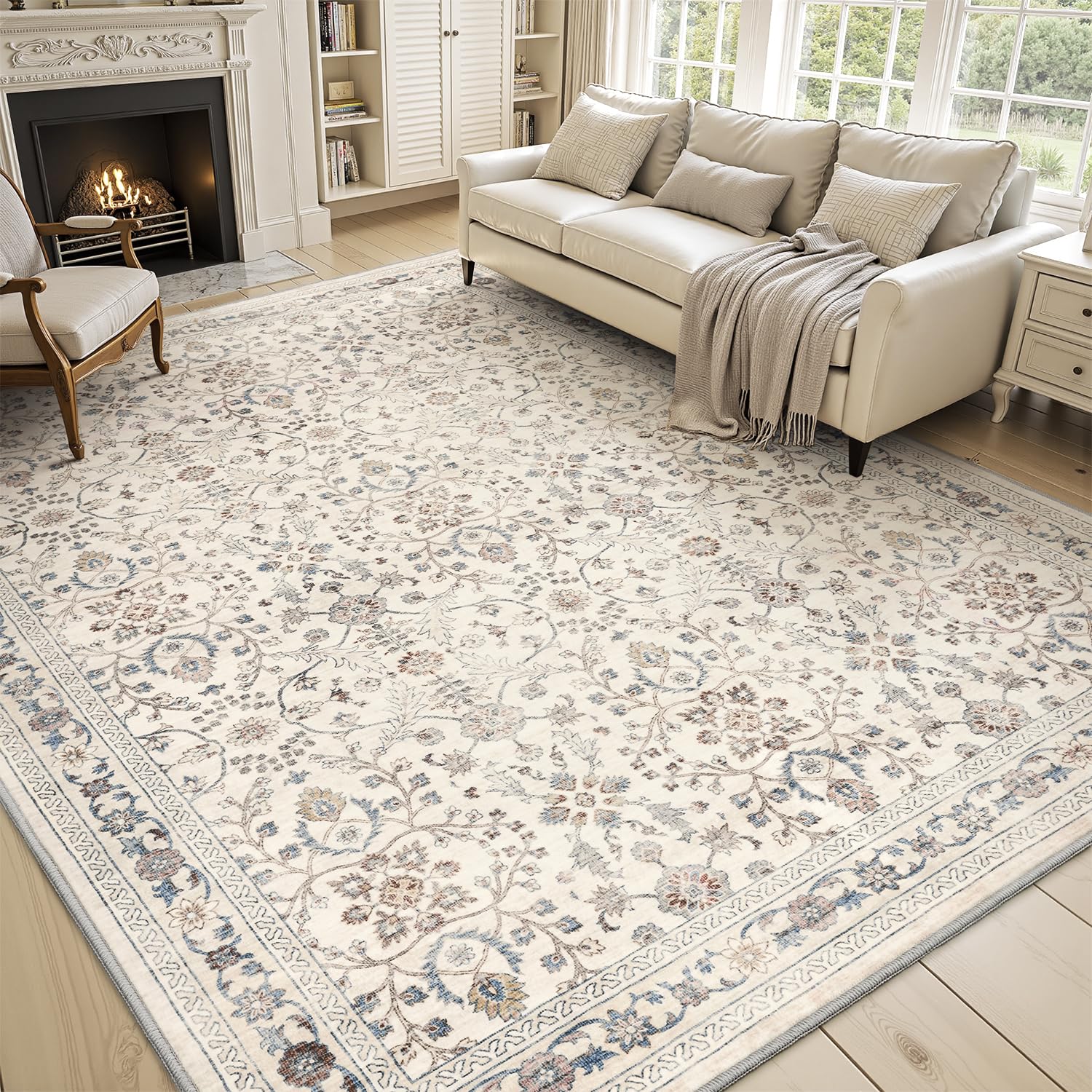 Photo 1 of MontVoo-Vintage Area Rug 5X7 Beige Rugs for Living Room-Soft Distressed Printed Rugs for Bedroom-Non Slip Carpet-Machine Washable Rug for Dining Room Living Room Bedside Office