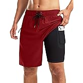 Pinkbomb Men's Swim Trunks with Compression Liner 9 Inch Quick Dry Swimsuit Swimming Swim Board Shorts for Men with Pockets