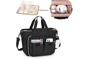 LUXJA Breast Pump Bag Compatible with Spectra S1 and S2 (with a Waterproof Mat), Pumping Bag for Breast Pump and Extra Parts, Black