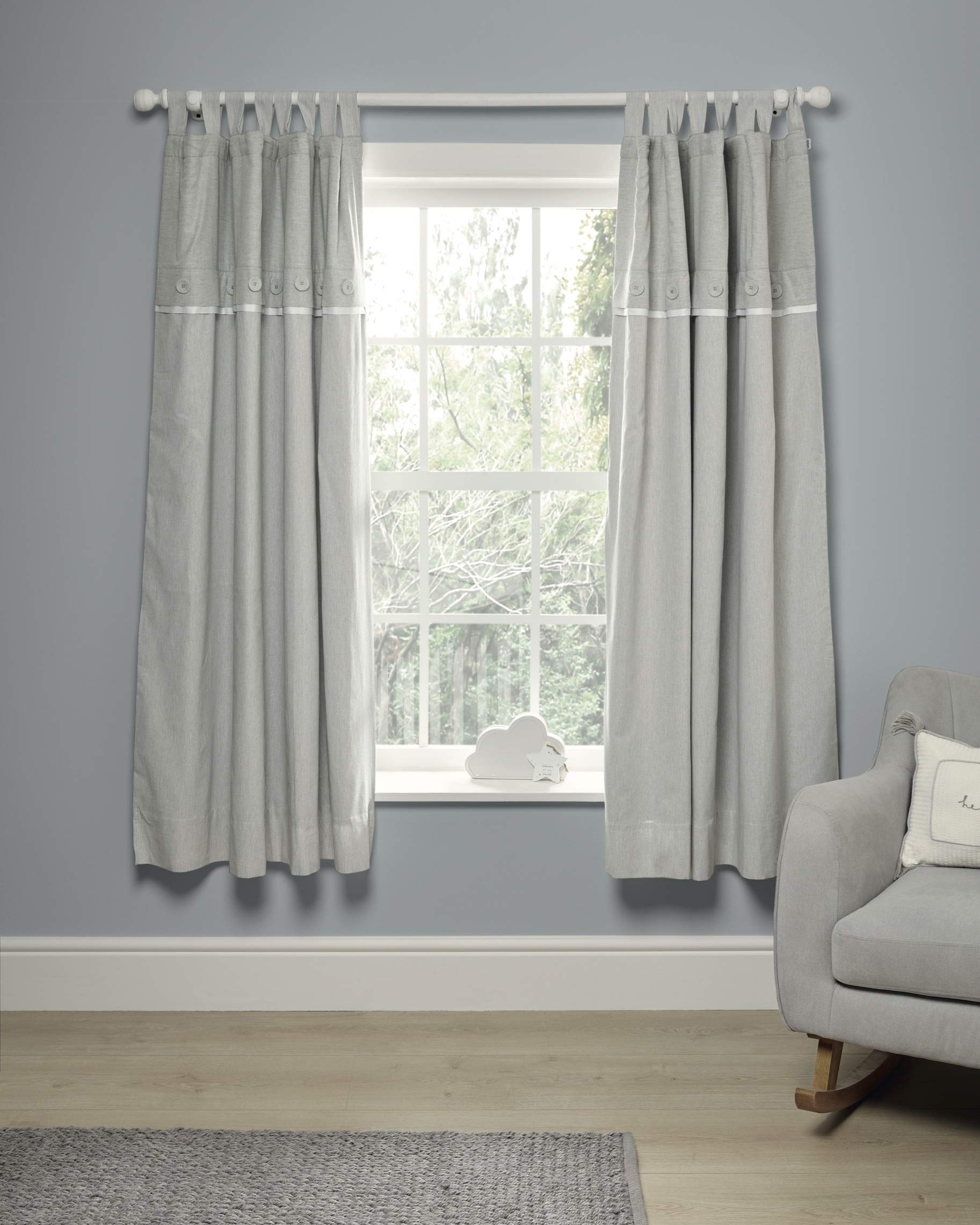 Mamas & Papas Welcome To The World 100% Cotton, Tab Top, Black Out Curtains W132 X L160cm - Grey Elephant