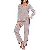 Namatime Womens Cotton Pajama Sets Stripe 2 Piece Lounge Set Long Sleeve Comfy Pj Sets Fall Loungewear Sleepwear with Pockets