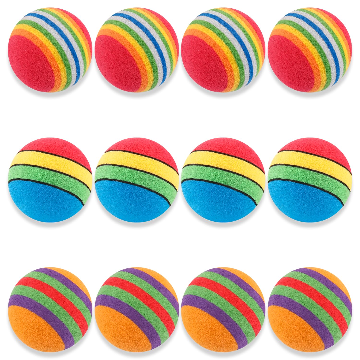 Rumyve 12 Pcs Rainbow Cat Toy Balls - Interactive Indoor Play Balls for Cats and Kittens