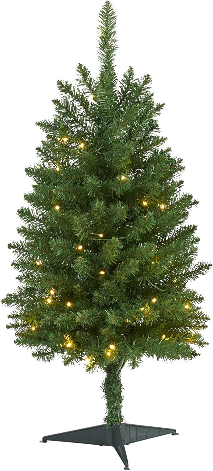 Trees - Nearly Natural 3ft. Slim Green Mountain Pine Artificial Christmas Tree with 50 Clear LED Lights