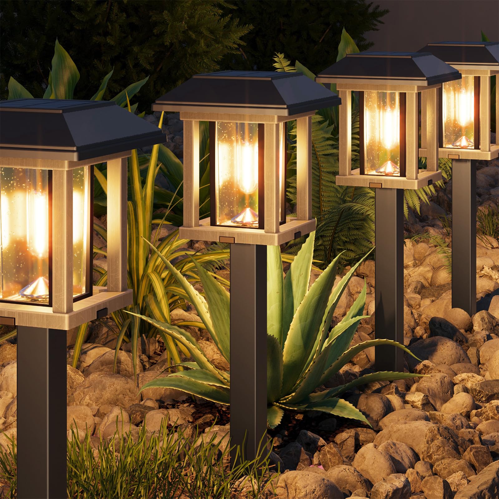 Photo 1 of XMCOSY+ Solar Lights Outdoor Waterproof IP65, 25 LM Garden Light for Yard Pathway, Dual-Tone LED Lights with Seed Glass Metal, Solar Powered Landscape Walkway Pathway Decor Lighting (Warm White)