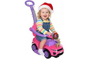 Aosom 2 in 1 Push Cars for Toddlers Kid Ride on Push Car Stroller Sliding Car with Horn Music Light Function Secure Bar Ride on Toy for Boy Girl 1-3 Years Old Pink