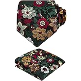 Alizeal Mens 3.15inches Rose Flower Pattern Tie with Floral Printed Pocket Square Set