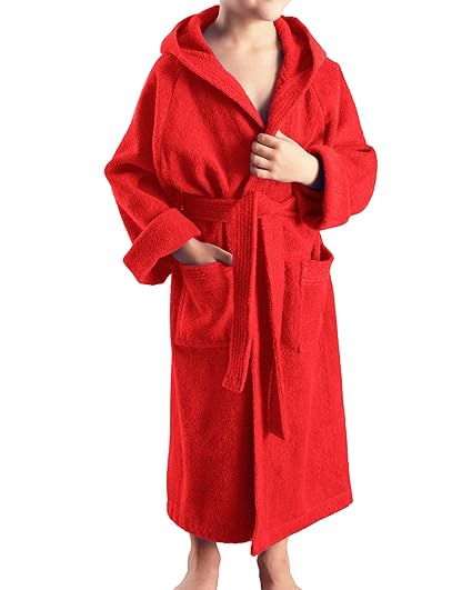 Arus Kinder-Bademantel mit Kapuze für Jungen und Mädchen, 100% Baumwolle Frottee, lang, ÖKO-TEX Zertifiziert, große Farbauswa